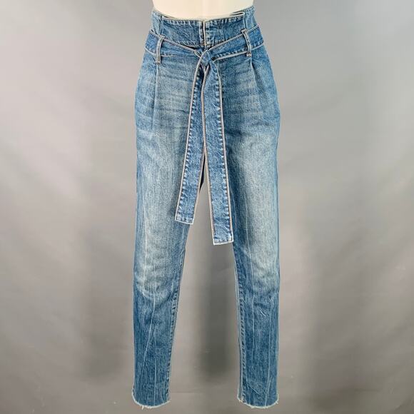 DL1961 Size 26 Blue Cotton Denim High Waisted Pleated Belted Jeans - Picture 1 of 5